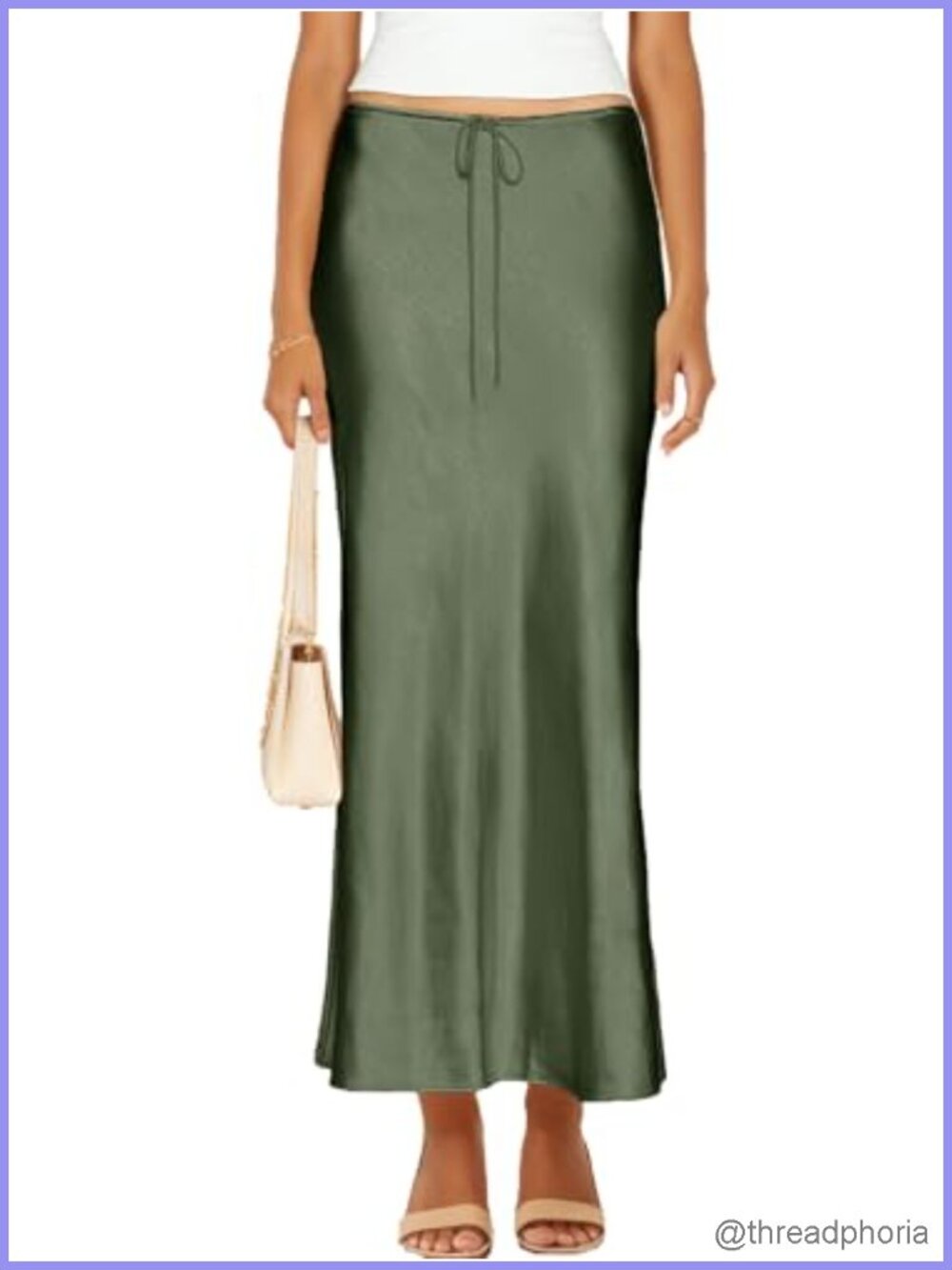 Satin Silk Maxi Skirt Drawstring A-Line Casual Long